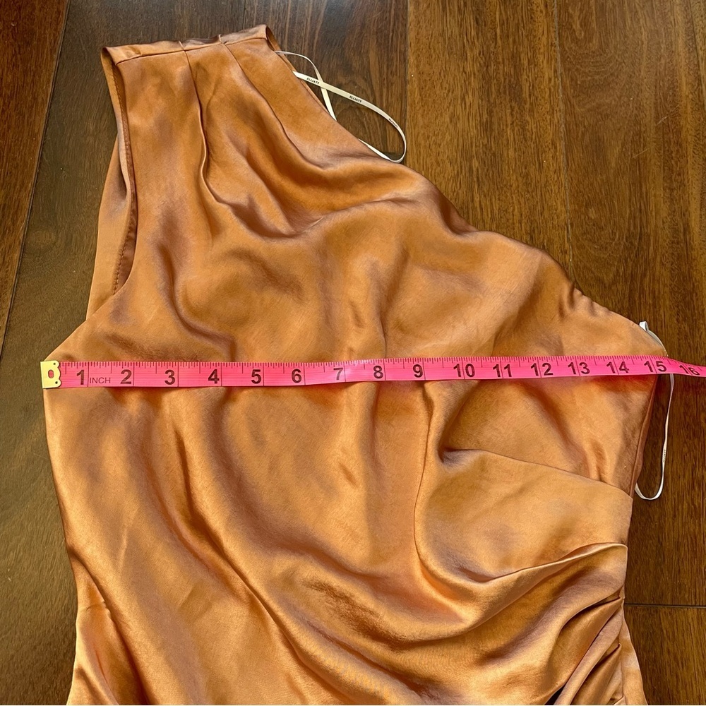 NWT Elliott Cassini Dress Copper Satin One Shoulder Ruched Formal Sleeveless S - Picture 13 of 15